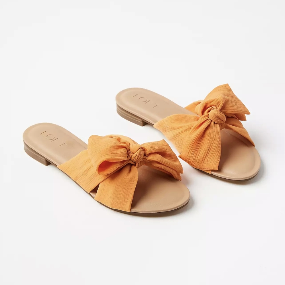 Orange pleated bow sandals, Loft